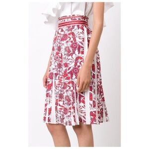 Zac Zac Posen Midi Pleated Skirt Sz 2 Red Floral Glitter